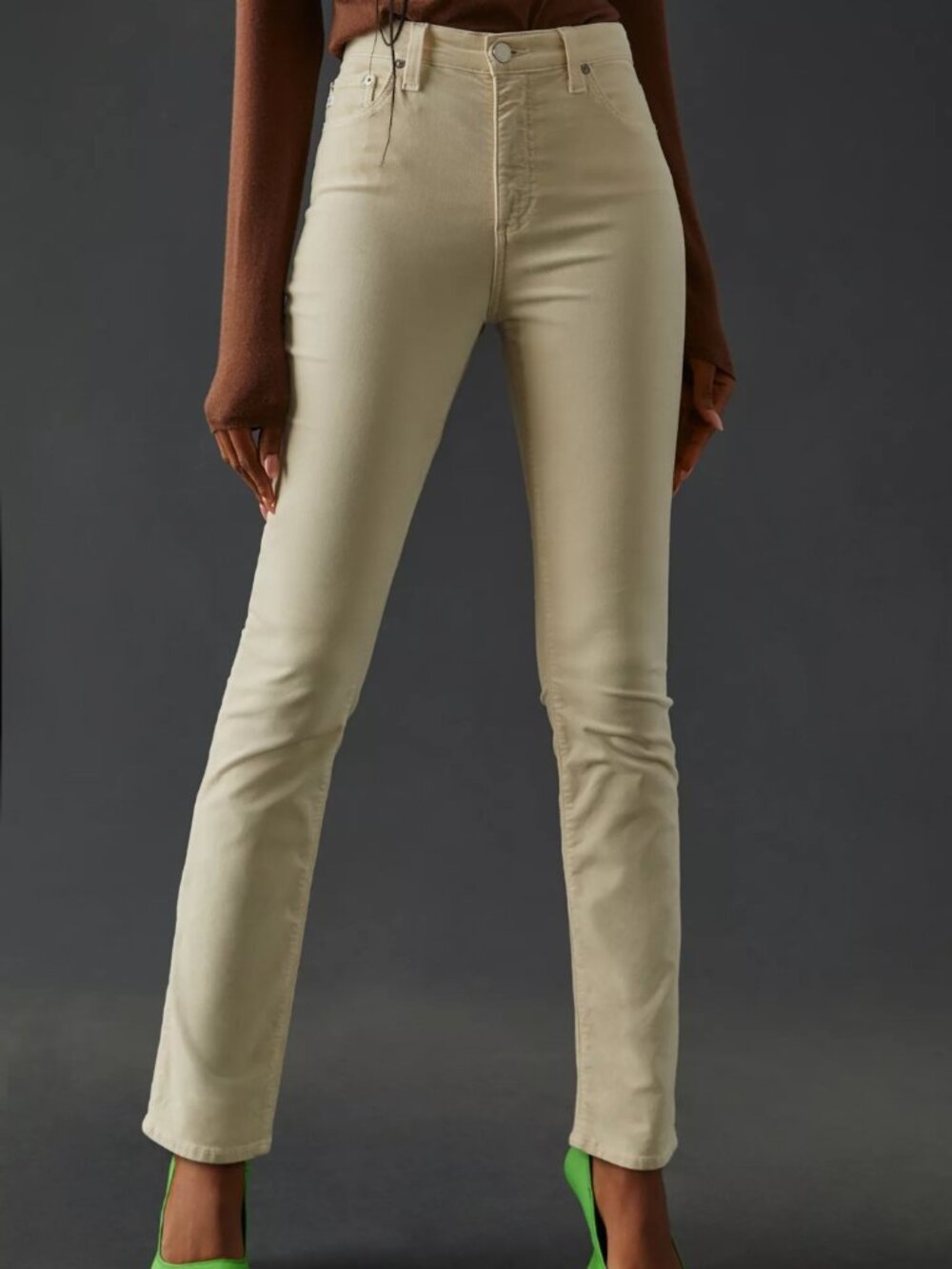 AG Adriano Goldschmied Mari High-Rise Slim Straight Velvet Pants – Cream – Size